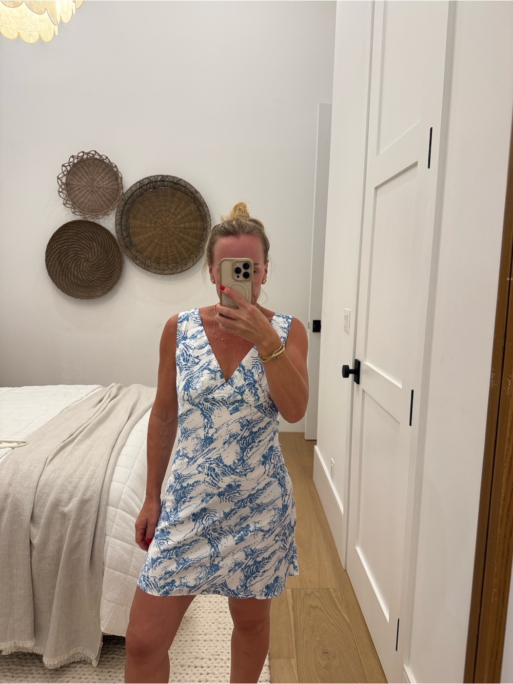 Lioness Blue & White V-Neck Mini Dress